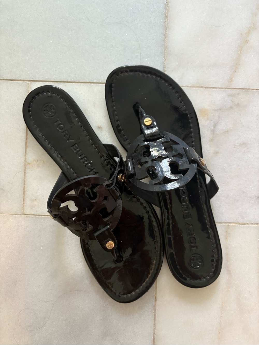 Tory Burch Black Patent Miller Sandals